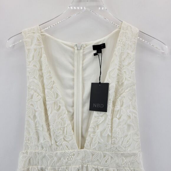 Revolve NBD Faith White Lace Mini Dress Small Plunging Neckline Sleeveless NWT - Picture 5 of 13